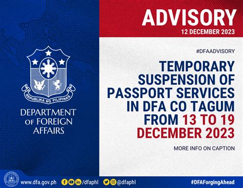 Temporary Suspension of Passporting Services in DFA CO .